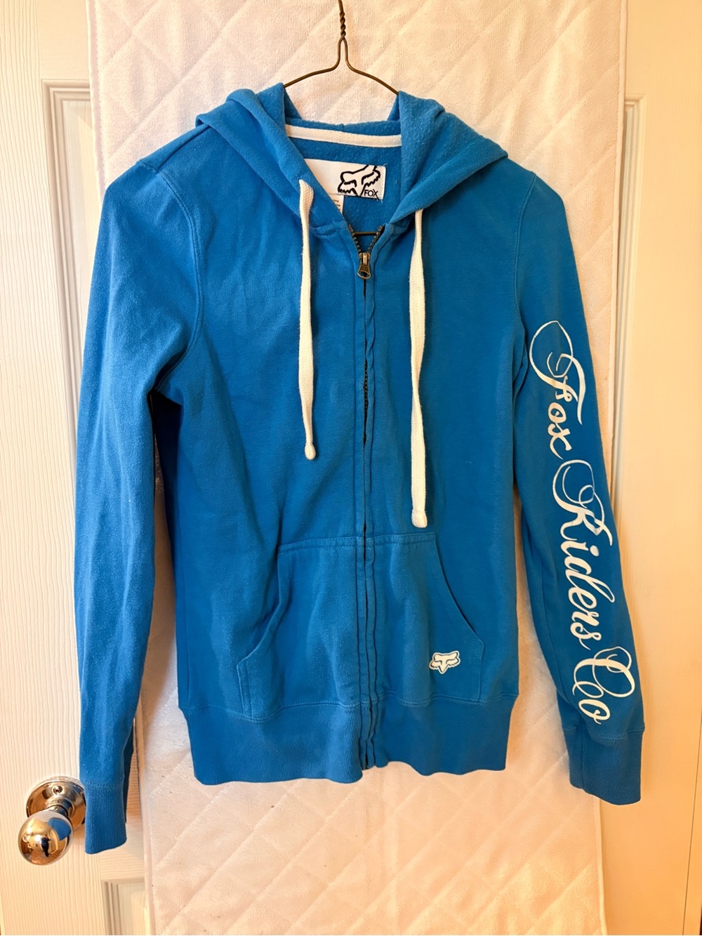 Fox Bright Blue Hoodie with White Drawstrings